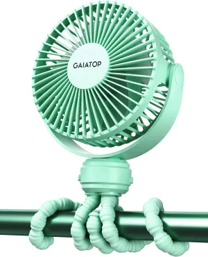 Gaiatop Mini Portable Stroller Fan, Battery Operated Small Clip on, Detachable 3 Speed Rechargeable, 360 Rotate Flexible Tripod Better Cooling for Car Seat Crib Treadmill Travel Green Waist-mounted portable fan for outdoor use