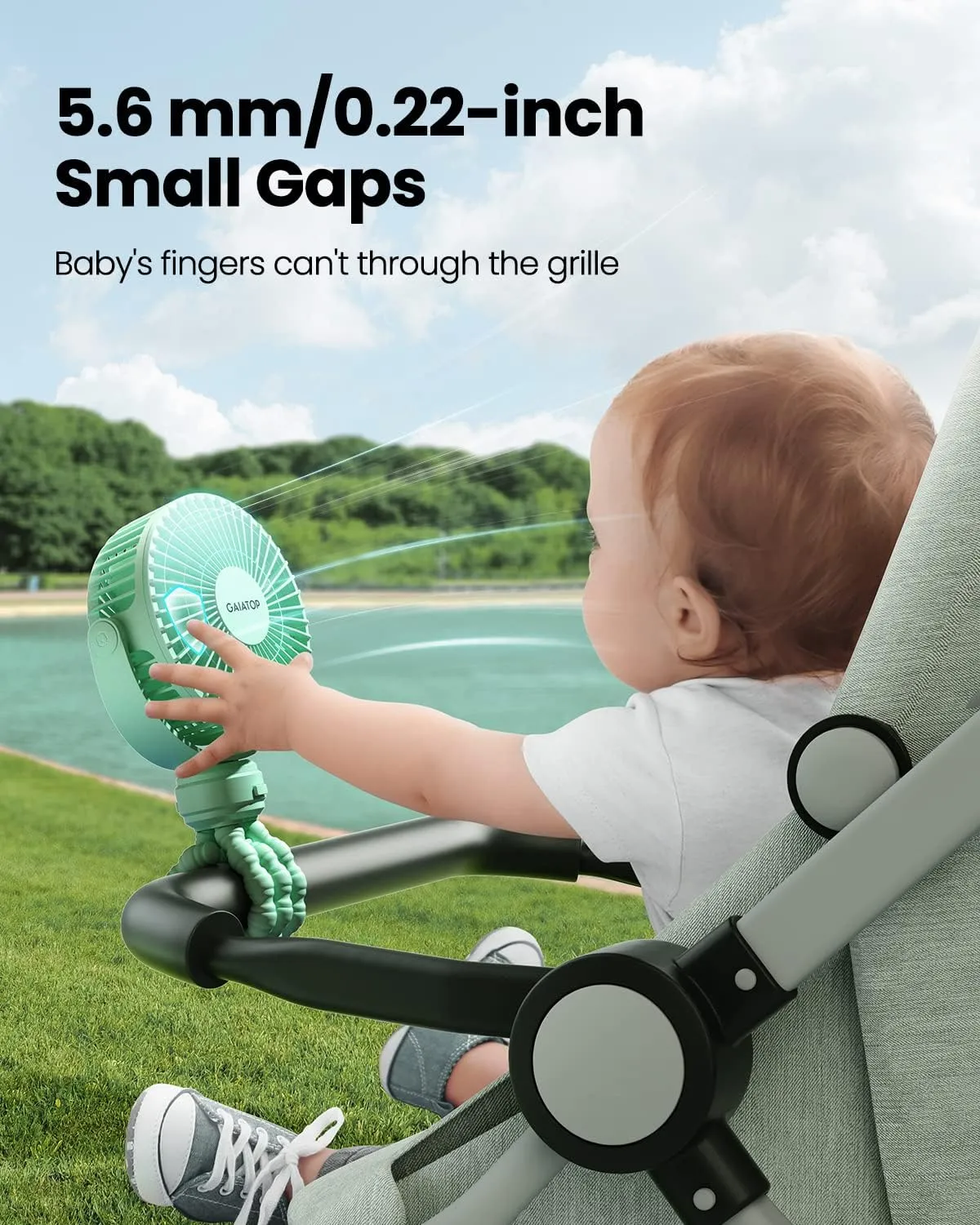 Gaiatop Mini Portable Stroller Fan, Battery Operated Small Clip on, Detachable 3 Speed Rechargeable, 360 Rotate Flexible Tripod Better Cooling for Car Seat Crib Treadmill Travel Green