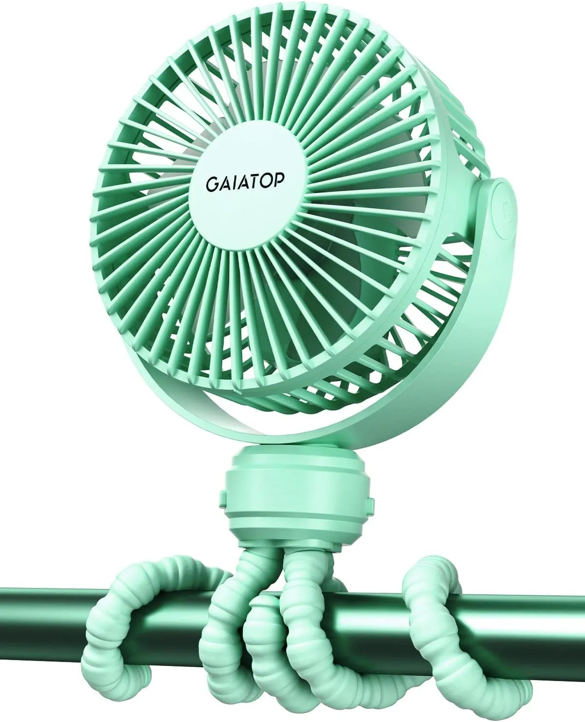 Gaiatop Mini Portable Stroller Fan, Battery Operated Small Clip on, Detachable 3 Speed Rechargeable, 360 Rotate Flexible Tripod Better Cooling for Car Seat Crib Treadmill Travel Green Waist-mounted portable fan for outdoor use