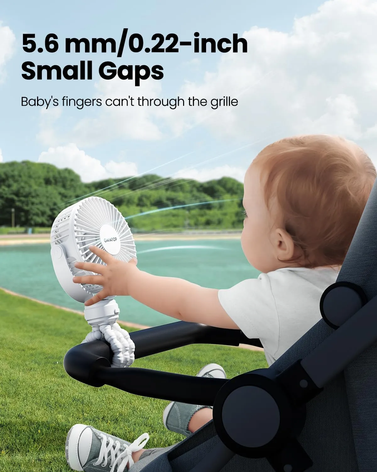 Gaiatop Mini Portable Stroller Fan, Battery Operated Small Clip on, Detachable 3 Speed Rechargeable, 360 Rotate Flexible Tripod Better Cooling for Car Seat Crib Treadmill Travel White