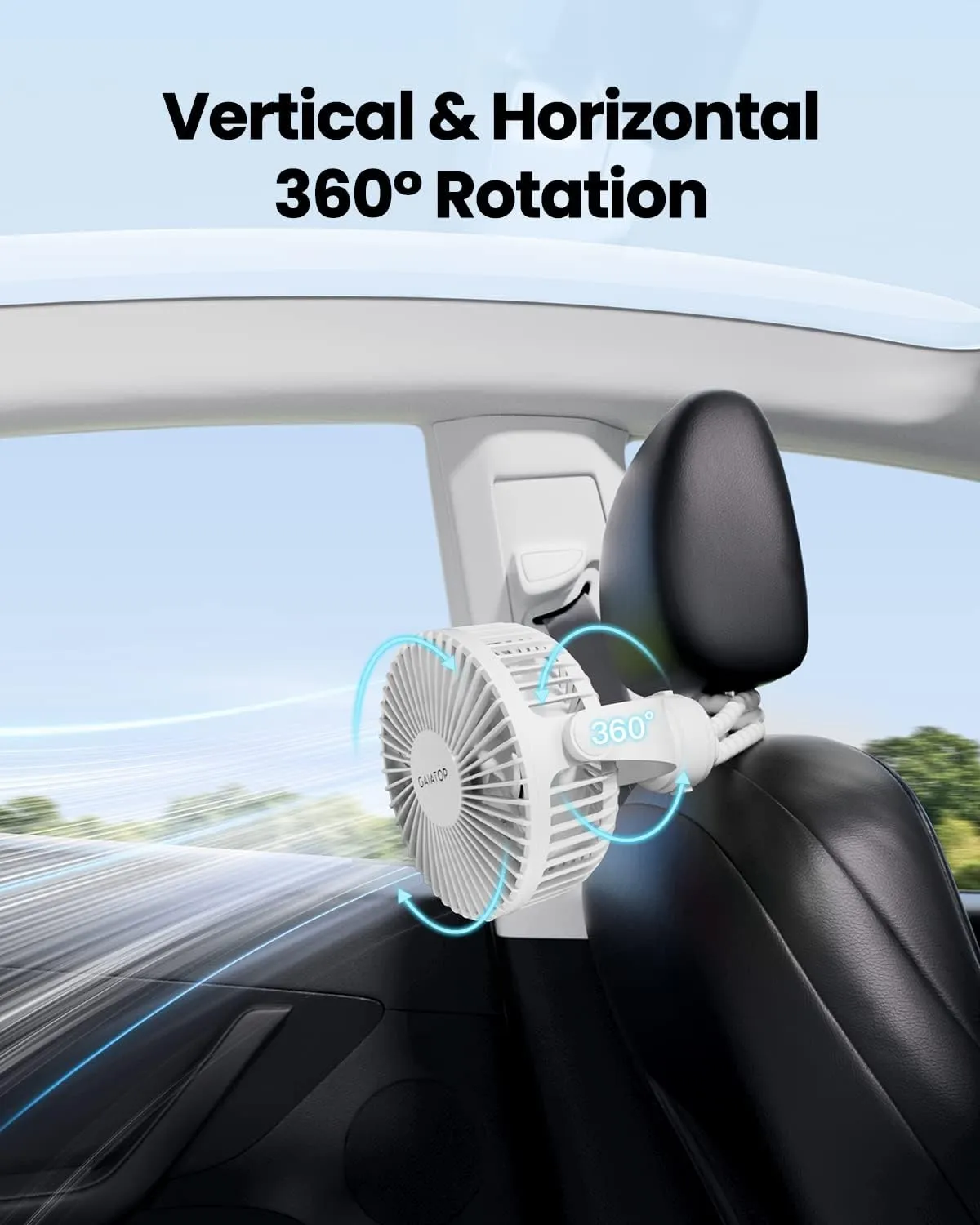 Gaiatop Mini Portable Stroller Fan, Battery Operated Small Clip on, Detachable 3 Speed Rechargeable, 360 Rotate Flexible Tripod Better Cooling for Car Seat Crib Treadmill Travel White