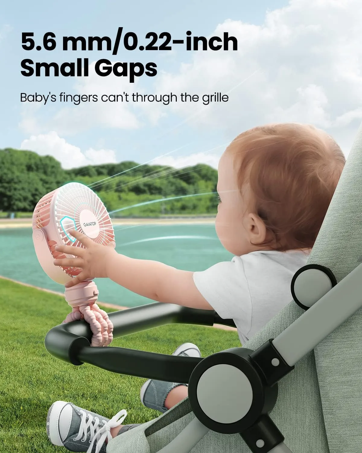 Gaiatop Mini Portable Stroller Fan, Battery Operated Small Clip on Fan, Detachable 3 Speed Rechargeable 360 Rotate Flexible Tripod Handheld Desk Cooling Fan for Car Seat Crib Treadmill Travel Pink