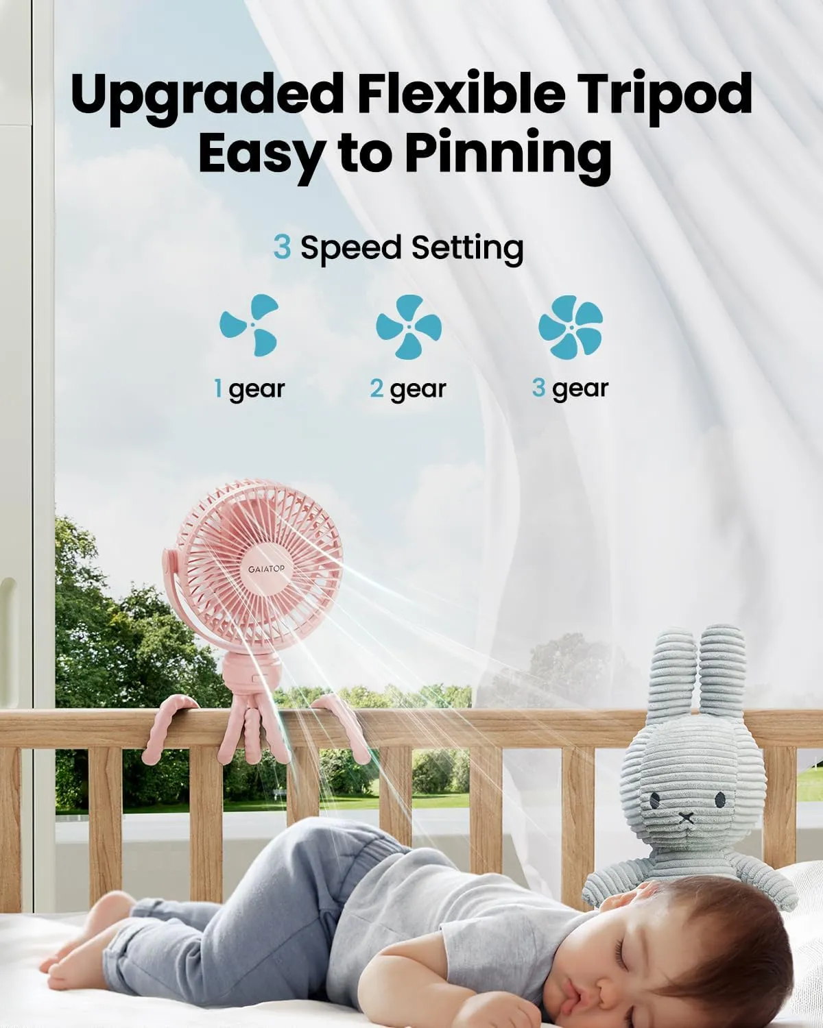 Gaiatop Mini Portable Stroller Fan, Battery Operated Small Clip on Fan, Detachable 3 Speed Rechargeable 360 Rotate Flexible Tripod Handheld Desk Cooling Fan for Car Seat Crib Treadmill Travel Pink