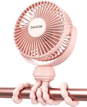 Gaiatop Mini Portable Stroller Fan, Battery Operated Small Clip on Fan, Detachable 3 Speed Rechargeable 360 Rotate Flexible Tripod Handheld Desk Cooling Fan for Car Seat Crib Treadmill Travel Pink Waist-mounted portable fan for outdoor use