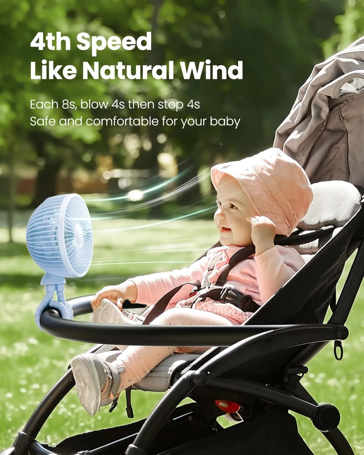 Gaiatop Oscillating Baby Stroller Fan, LED Night Light 4 Speeds Rechargeable 360 Rotate Clip On, Battery Operated Small Portable Cooling Fans for Car Seat Crib Treadmill Travel (Blue)