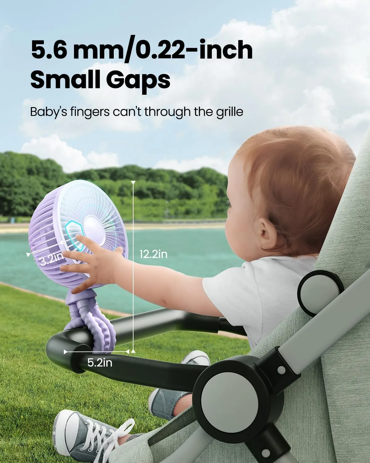 Gaiatop Oscillating Baby Stroller Fan, LED Night Light 4 Speeds Rechargeable 360 Rotate Clip On, Battery Operated Small Portable Cooling Fans for Car Seat Crib Treadmill Travel (Purple)