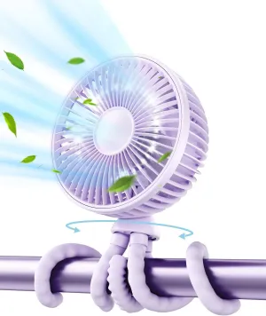 Gaiatop Oscillating Baby Stroller Fan, LED Night Light 4 Speeds Rechargeable 360 Rotate Clip On, Battery Operated Small Portable Cooling Fans for Car Seat Crib Treadmill Travel (Purple) Mini handheld fan for personal cooling