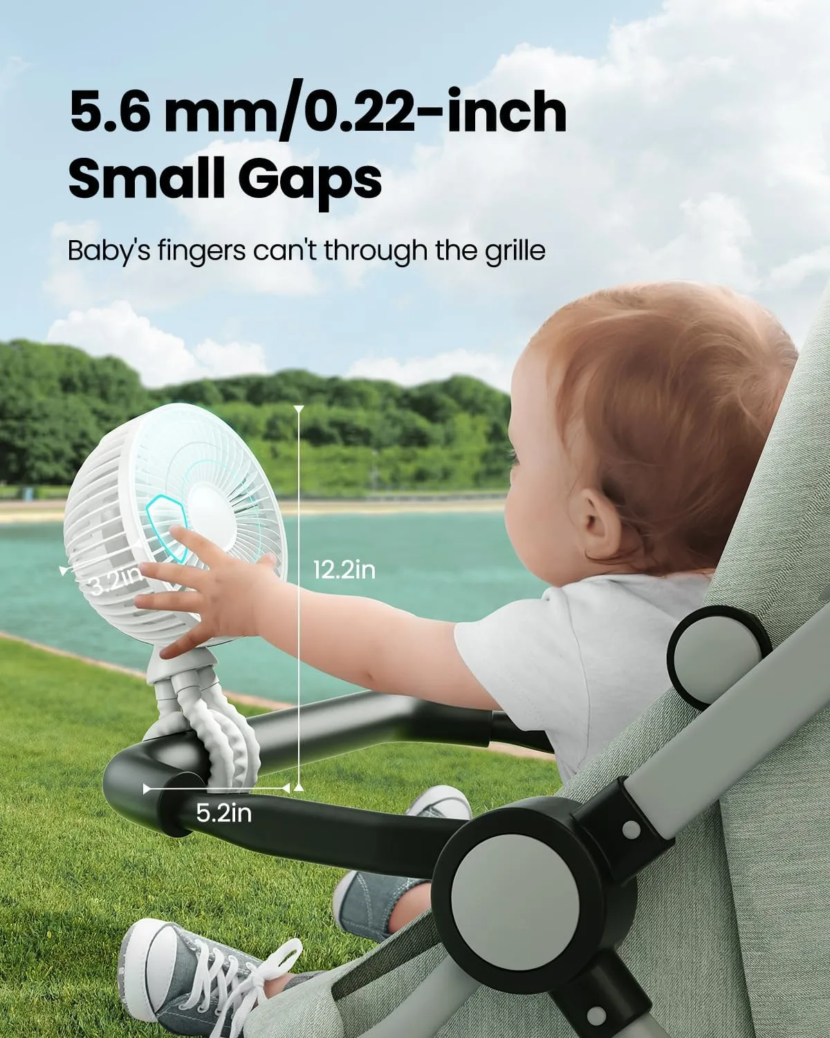 Gaiatop Oscillating Baby Stroller Fan, LED Night Light 4 Speeds Rechargeable 360 Rotate Clip On, Battery Operated Small Portable Cooling Fans for Car Seat Crib Treadmill Travel (White)