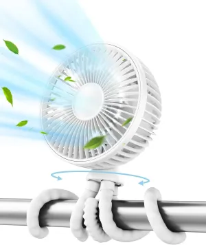 Gaiatop Oscillating Baby Stroller Fan, LED Night Light 4 Speeds Rechargeable 360 Rotate Clip On, Battery Operated Small Portable Cooling Fans for Car Seat Crib Treadmill Travel (White) Mini handheld fan for personal cooling
