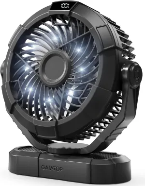Gaiatop Portable Camping Fan with LED Lantern, Power Display 360 Head Rotation, Hanging Hook for Tent, 3 Speed Quiet Rechargeable, 4000mAh Battery Operated USB Fans for Indoor Outdoor Travel Black 360-degree rotating fan for home use