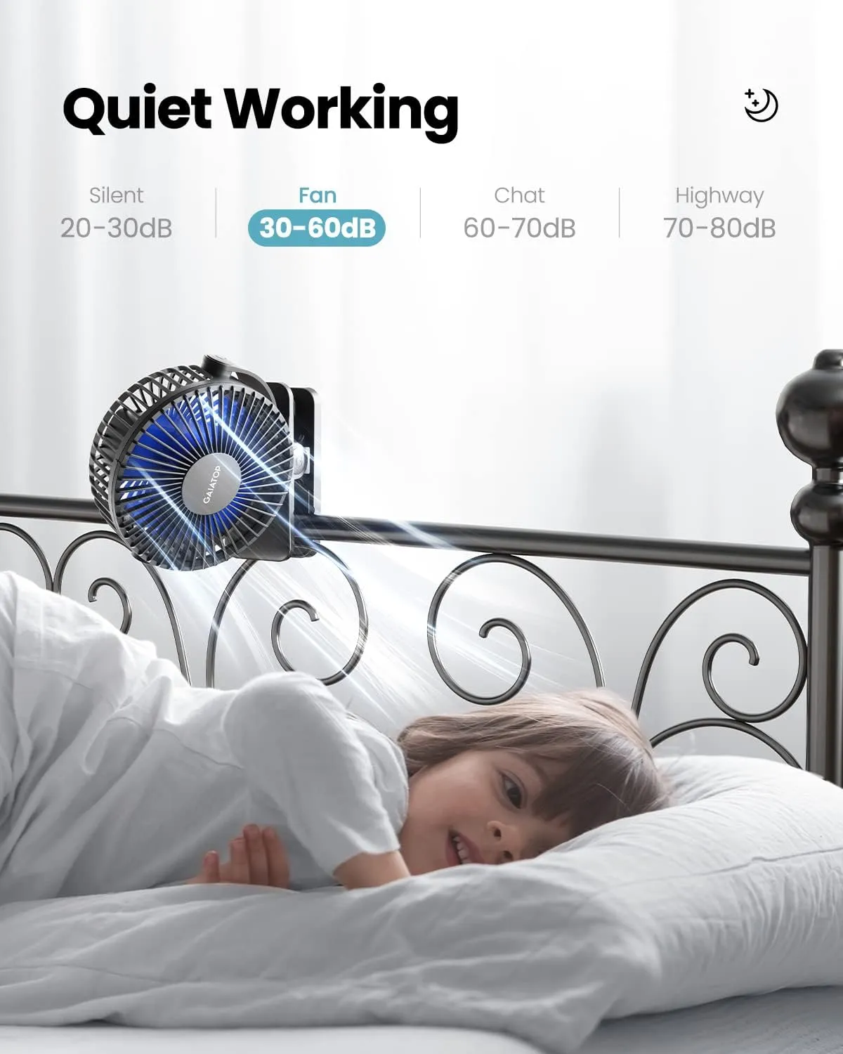 Gaiatop Portable Clip on Fan Battery Operated, Small Powerful 3 Speed Quiet 360 Rotate, USB Rechargeable Mini Personal Cooling Fan for Desk Table Home Office Stroller Camping Women Gifts Black Blue