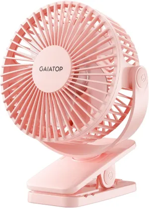 Gaiatop Portable Clip on Fan Battery Operated, Small Powerful 3 Speed Quiet 360 Rotate, USB Rechargeable Mini Personal Cooling Fan for Desk Table Home Office Stroller Camping Women Gifts Pink Waist-mounted portable fan for outdoor use
