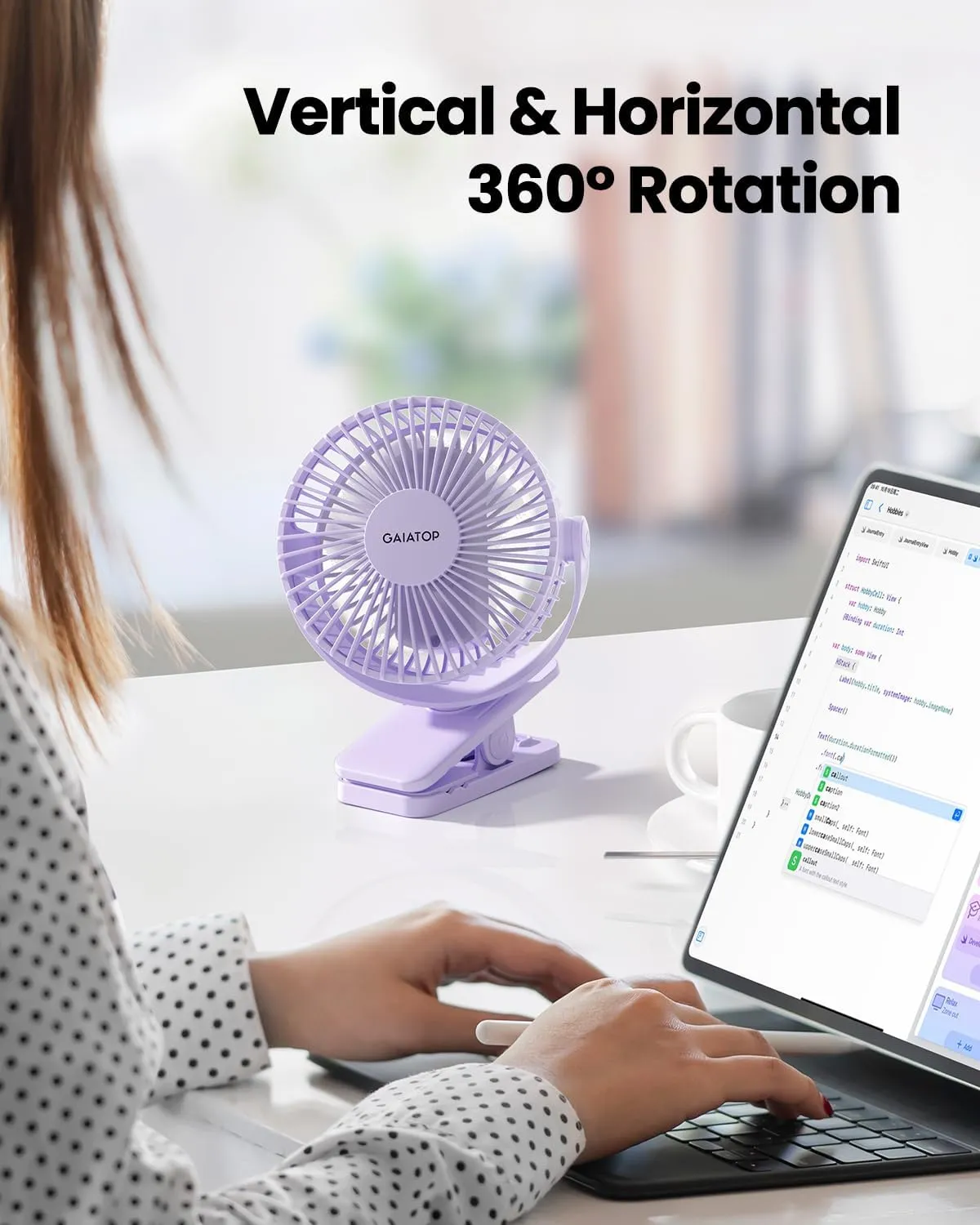 Gaiatop Portable Clip on Fan Battery Operated, Small Powerful 3 Speed Quiet 360 Rotate, USB Rechargeable Mini Personal Cooling Fan for Desk Table Home Office Stroller Camping Women Gifts Purple