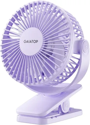 Gaiatop Portable Clip on Fan Battery Operated, Small Powerful 3 Speed Quiet 360 Rotate, USB Rechargeable Mini Personal Cooling Fan for Desk Table Home Office Stroller Camping Women Gifts Purple Waist-mounted portable fan for outdoor use