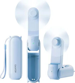 GAIATOP Portable Handheld Fan, 3 IN 1 Mini Foldable Travel Fans [17H Max Cooling Time] with Power Bank, Pocket Design USB Rechargeable for Travel Concert Lash Makeup, Summer Gifts for Women Girl, Blue Mini handheld fan for personal cooling