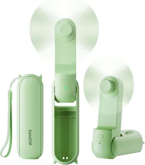 GAIATOP Portable Handheld Fan, 3 IN 1 Mini Foldable Travel Fans [17H Max Cooling Time] with Power Bank, Pocket Design USB Rechargeable for Travel Concert Lash Makeup, Summer Gifts for Women Girl Green Mini handheld fan for personal cooling