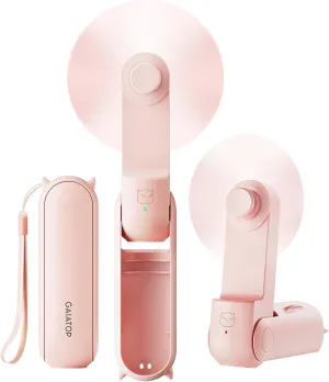 GAIATOP Portable Handheld Fan, 3 IN 1 Mini Foldable Travel Fans [17H Max Cooling Time] with Power Bank, Pocket Design USB Rechargeable for Travel Concert Lash Makeup, Summer Gifts for Women Girl, Pink Mini handheld fan for personal cooling