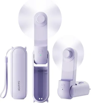 GAIATOP Portable Handheld Fan, 3 IN 1 Mini Foldable Travel Fans [17H Max Cooling Time] with Power Bank, Pocket Design USB Rechargeable for Travel Concert Lash Makeup Summer Gifts for Women Girl Purple Mini handheld fan for personal cooling