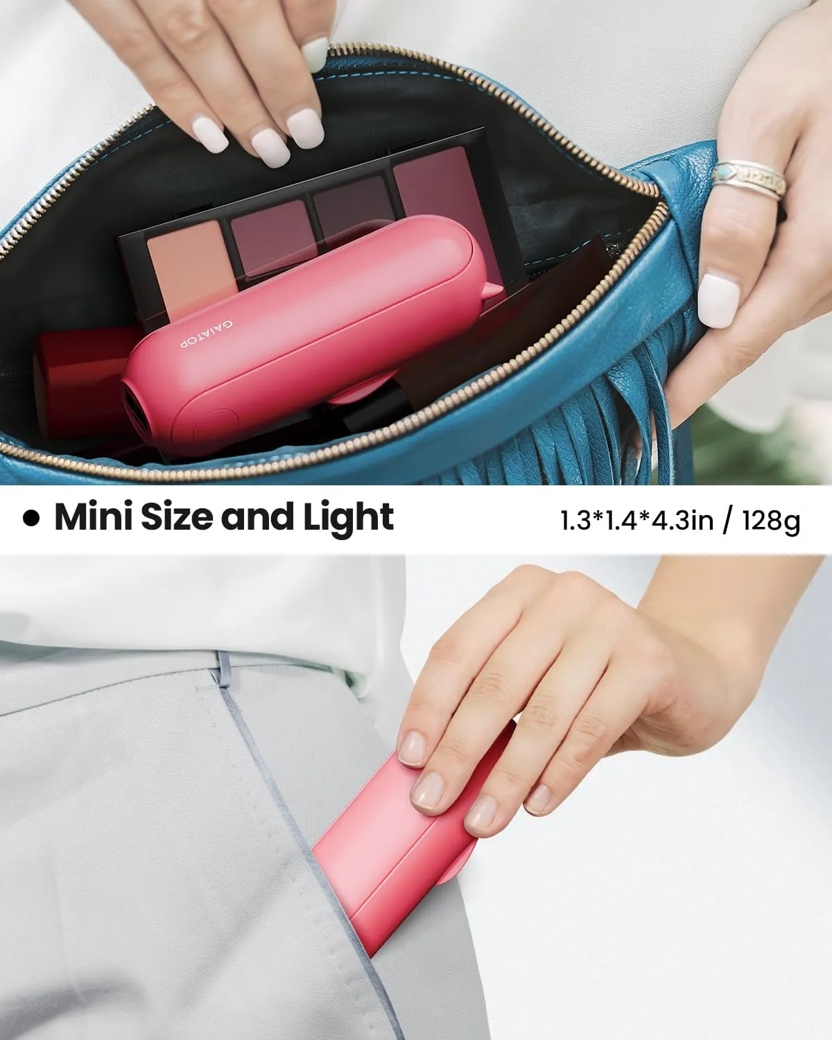 GAIATOP Portable Handheld Fan, 3 IN 1 Mini Foldable Travel Fans [17H Max Cooling Time] with Power Bank, Pocket Design USB Rechargeable for Travel Concert Lash Makeup, Summer Gifts for Women Girl, Rose