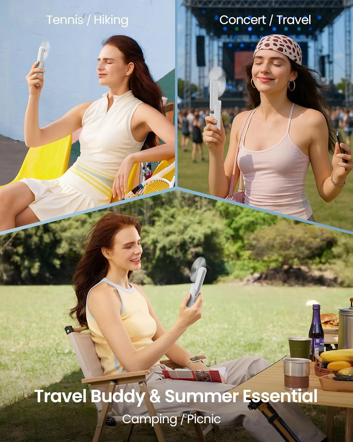 GAIATOP Portable Handheld Fan, 3 IN 1 Mini Foldable Travel Fans [17H Max Cooling Time] with Power Bank, Pocket Design USB Rechargeable for Travel Concert Lash Makeup, Summer Gifts for Women Girl White