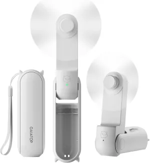 GAIATOP Portable Handheld Fan, 3 IN 1 Mini Foldable Travel Fans [17H Max Cooling Time] with Power Bank, Pocket Design USB Rechargeable for Travel Concert Lash Makeup, Summer Gifts for Women Girl White Fan with safety blade design