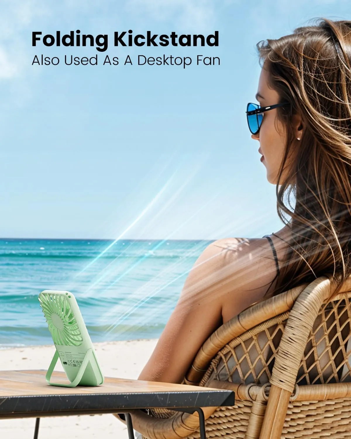 Gaiatop Portable Handheld Fan, Folding Stand for Desktop, 3 Speed LED Makeup Mirror with Light, Rechargeable Mini Personal Fans Small Travel Essentials Gifts for Women Girls Green