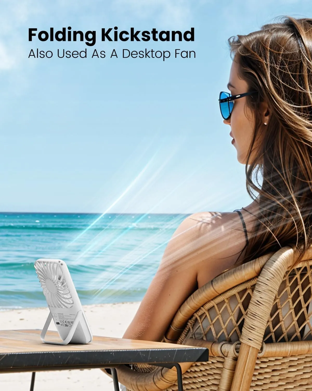 Gaiatop Portable Handheld Fan, Folding Stand for Desktop, 3 Speed LED Makeup Mirror with Light, Rechargeable Mini Personal Fans Small Travel Essentials Gifts for Women Girls White