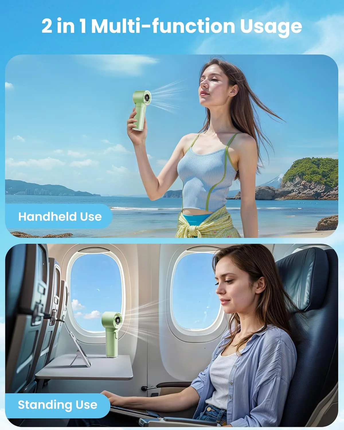 Gaiatop Portable Handheld Turbo Fan, 1-100 Adjustable High Speeds, 3-20Hrs Cooling Times, 4800mAh USB Rechargeable Portable Small Hand Fans with Lanyard for Outdoor, Travel, Ball Game, Make Up, Green