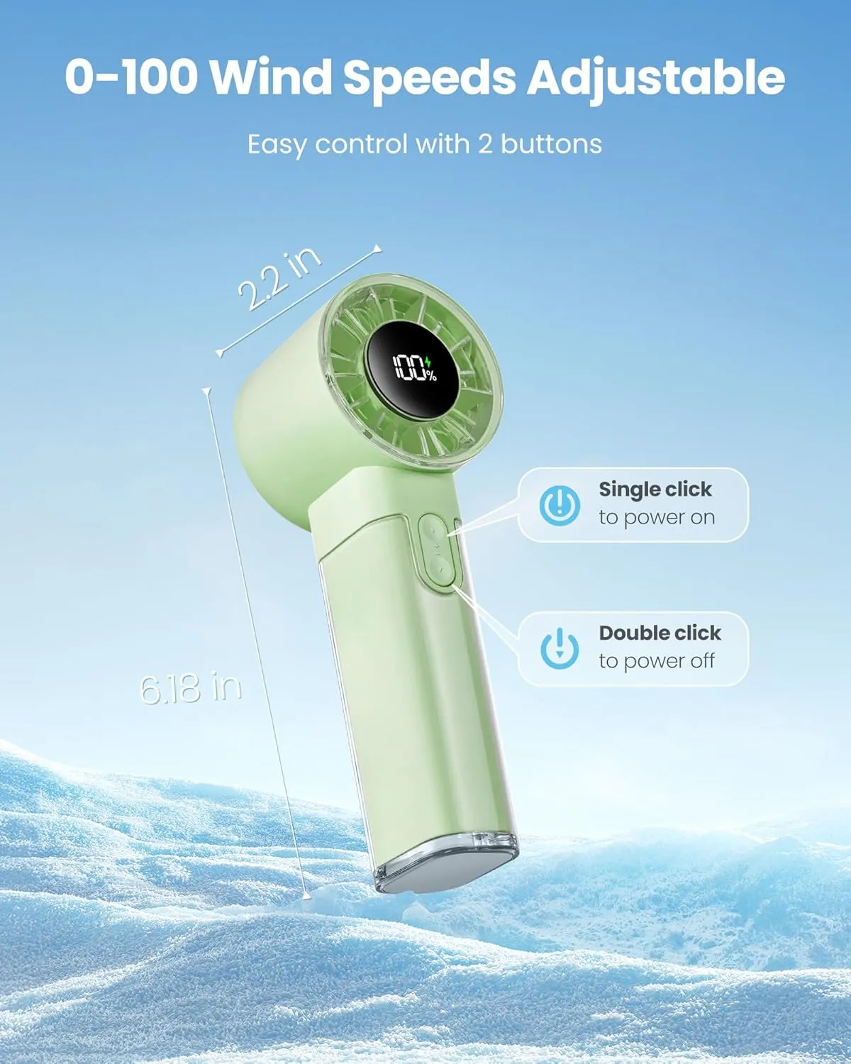 Gaiatop Portable Handheld Turbo Fan, 1-100 Adjustable High Speeds, 3-20Hrs Cooling Times, 4800mAh USB Rechargeable Portable Small Hand Fans with Lanyard for Outdoor, Travel, Ball Game, Make Up, Green
