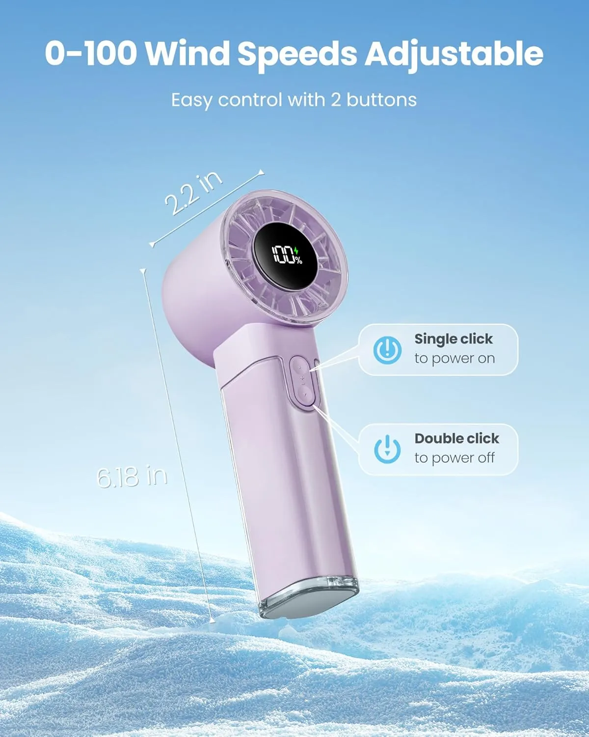 Gaiatop Portable Handheld Turbo Fan, 1-100 Adjustable High Speeds, 3-20Hrs Cooling Times, 4800mAh USB Rechargeable Portable Small Hand Fans with Lanyard for Outdoor, Travel, Ball Game, Make Up, Purple