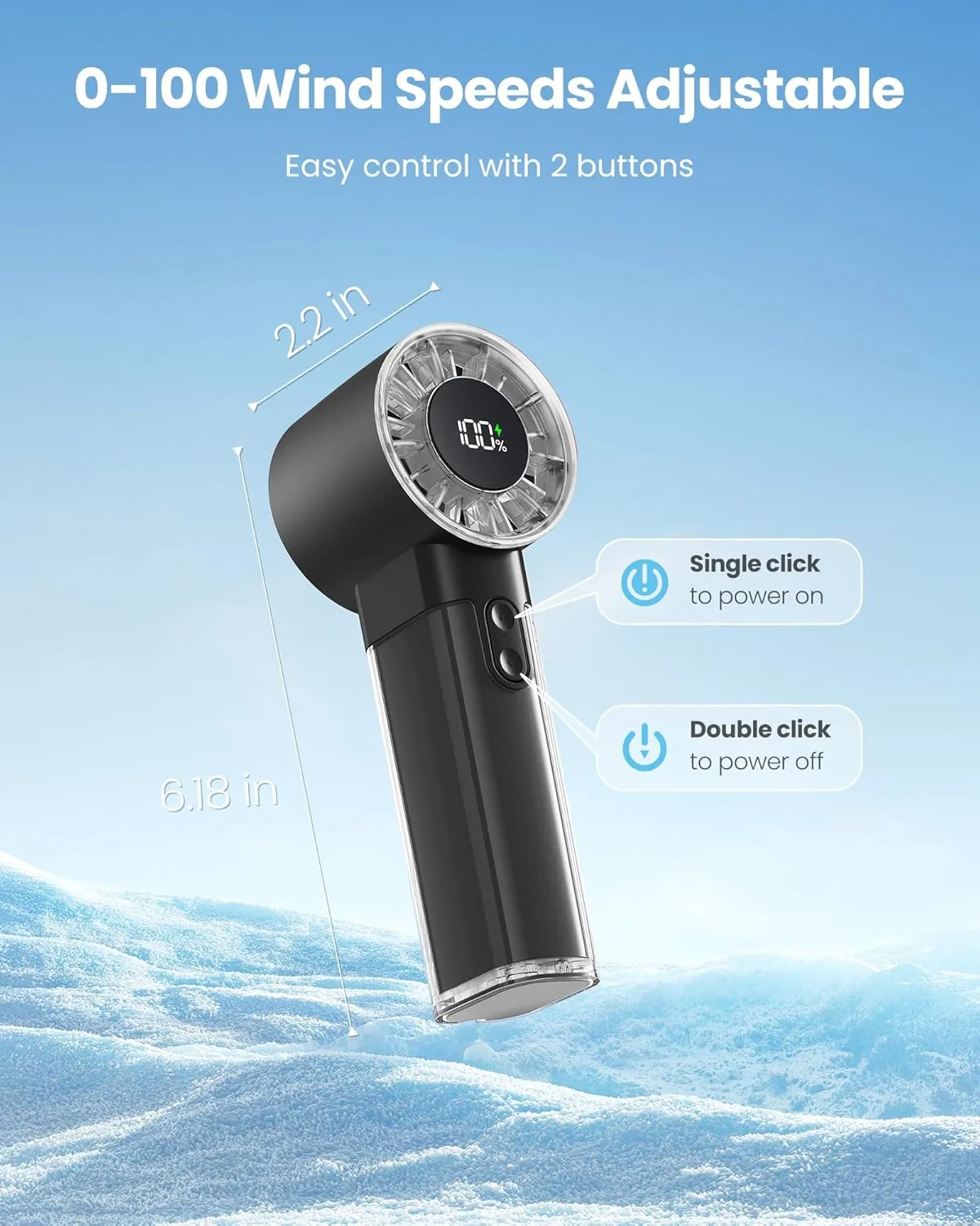 Gaiatop Portable Handheld Turbo Fan, 1-100 Adjustable High Speeds, 3-20Hrs Cooling Times, 4800mAh USB Rechargeable Portable Small Hand Fans with Lanyard for Outdoor, Travel, Home, Make Up, Black