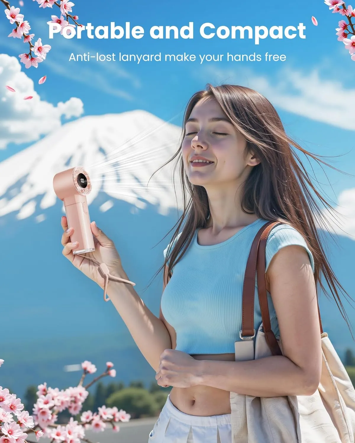 Gaiatop Portable Handheld Turbo Fan, 1-100 Adjustable High Speeds, 3-20Hrs Cooling Times, 4800mAh USB Rechargeable Portable Small Hand Fans with Lanyard for Outdoor, Travel, Home, Office, Pink