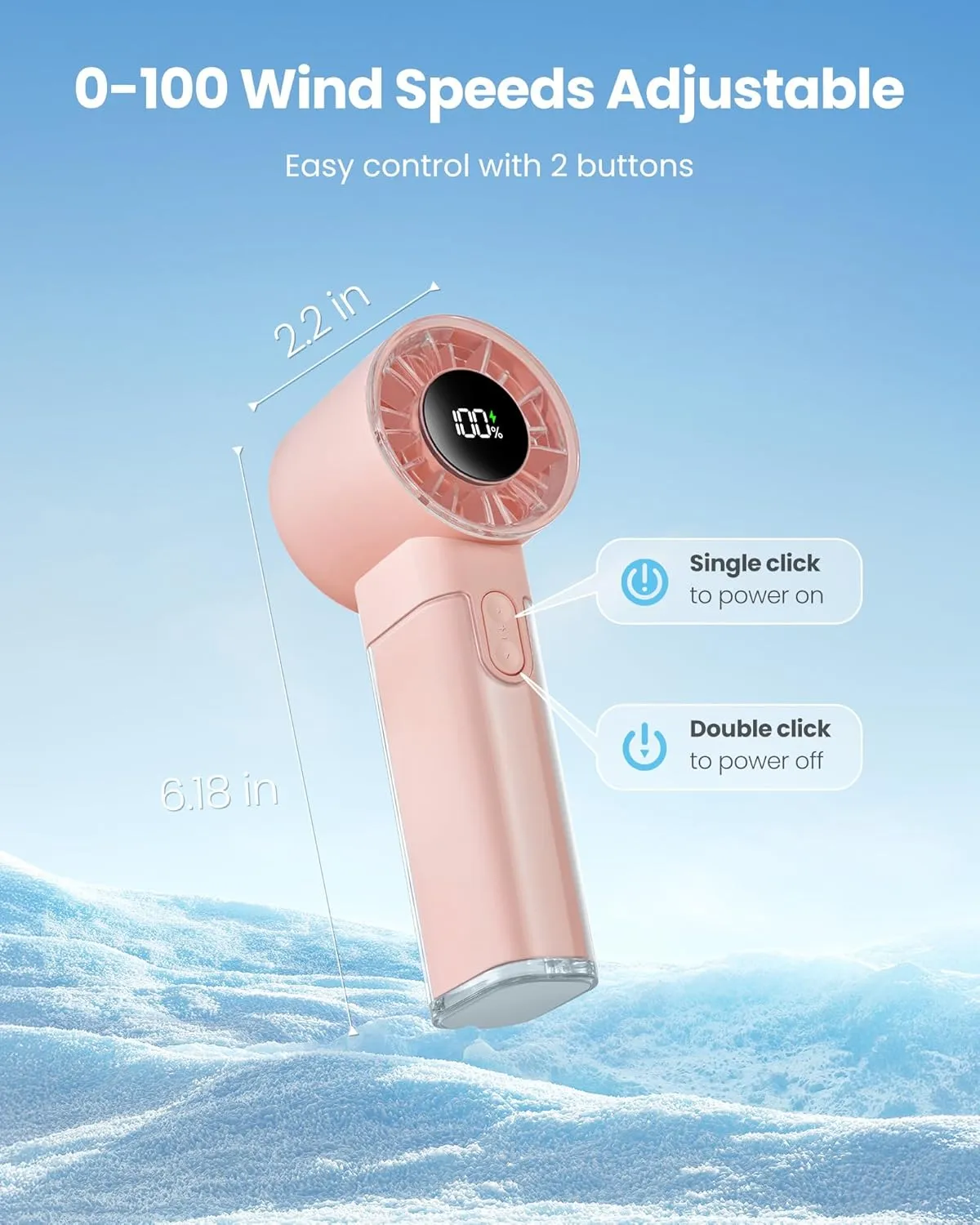 Gaiatop Portable Handheld Turbo Fan, 1-100 Adjustable High Speeds, 3-20Hrs Cooling Times, 4800mAh USB Rechargeable Portable Small Hand Fans with Lanyard for Outdoor, Travel, Home, Office, Pink