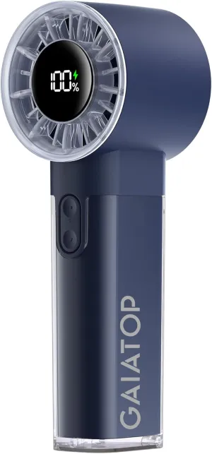 Gaiatop Portable Handheld Turbo Fan, 1-100 Adjustable High Speeds, 3-20Hrs Cooling Times, 4800mAh USB Rechargeable Portable Small Hand Fans with Lanyard for Outdoor, Travel, Make Up, Navy Blue Mini handheld fan for personal cooling