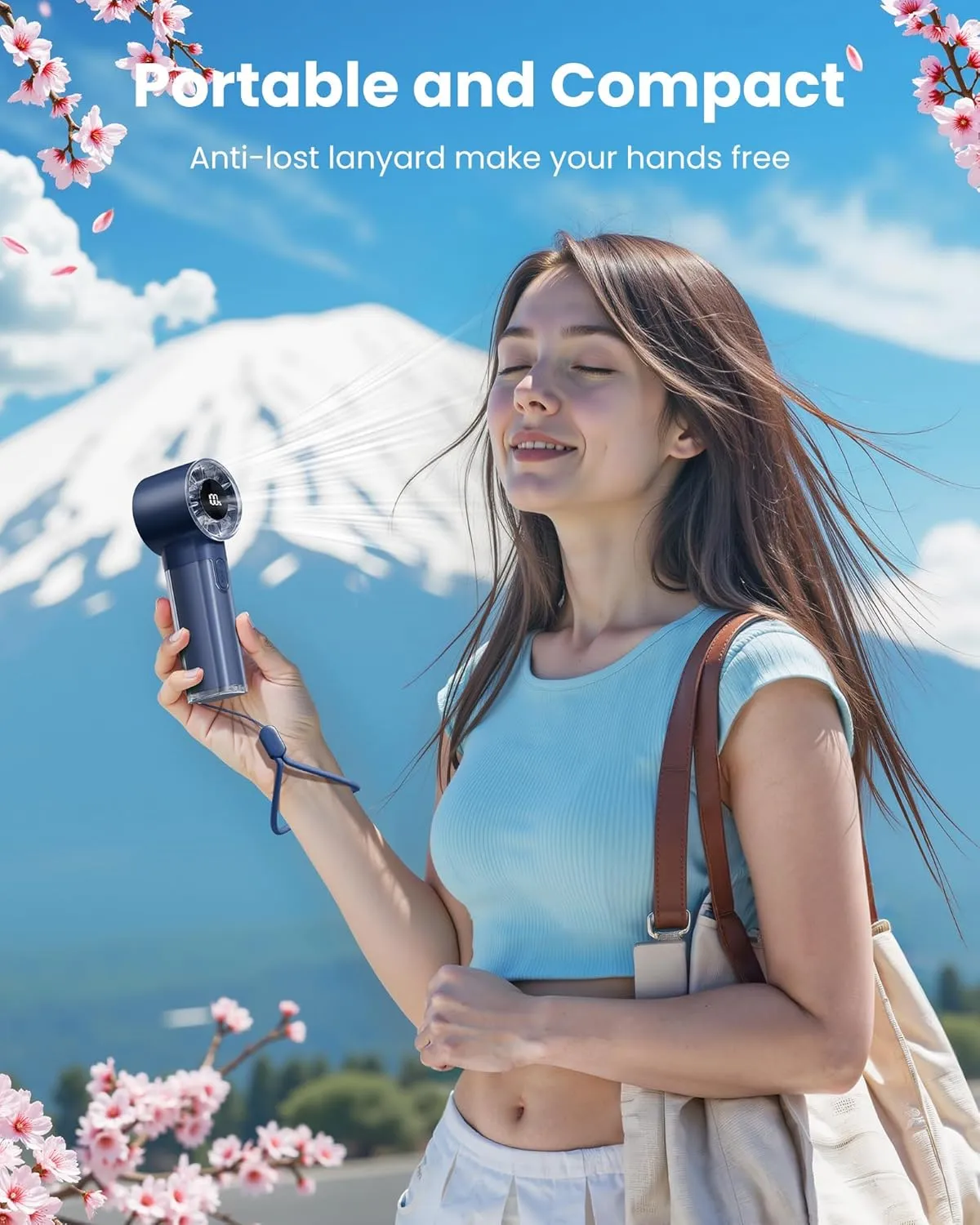 Gaiatop Portable Handheld Turbo Fan, 1-100 Adjustable High Speeds, 3-20Hrs Cooling Times, 4800mAh USB Rechargeable Portable Small Hand Fans with Lanyard for Outdoor, Travel, Make Up, Navy Blue