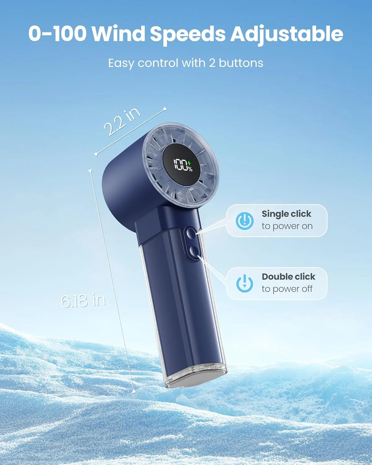 Gaiatop Portable Handheld Turbo Fan, 1-100 Adjustable High Speeds, 3-20Hrs Cooling Times, 4800mAh USB Rechargeable Portable Small Hand Fans with Lanyard for Outdoor, Travel, Make Up, Navy Blue