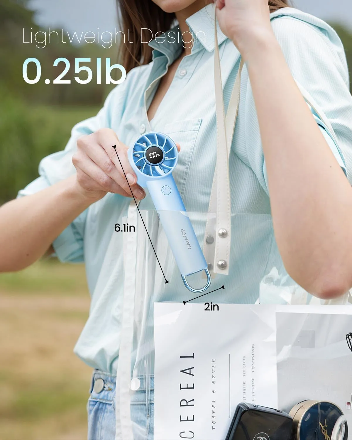 Gaiatop Portable Mini Fan, 3 Speed Handheld Fans with Power Display Flashlight, USB Rechargeable Battery, Lightweight Personal Cooling for Women Men Indoor Outdoor Travel Blue