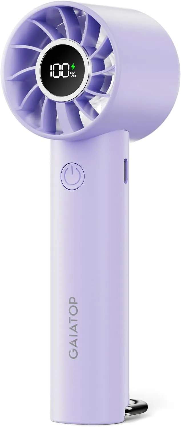 Gaiatop Portable Mini Fan, 3 Speed Handheld Fans with Power Display Flashlight, USB Rechargeable Battery, Lightweight Personal Cooling for Women Men Indoor Outdoor Travel Purple Mini handheld fan for personal cooling