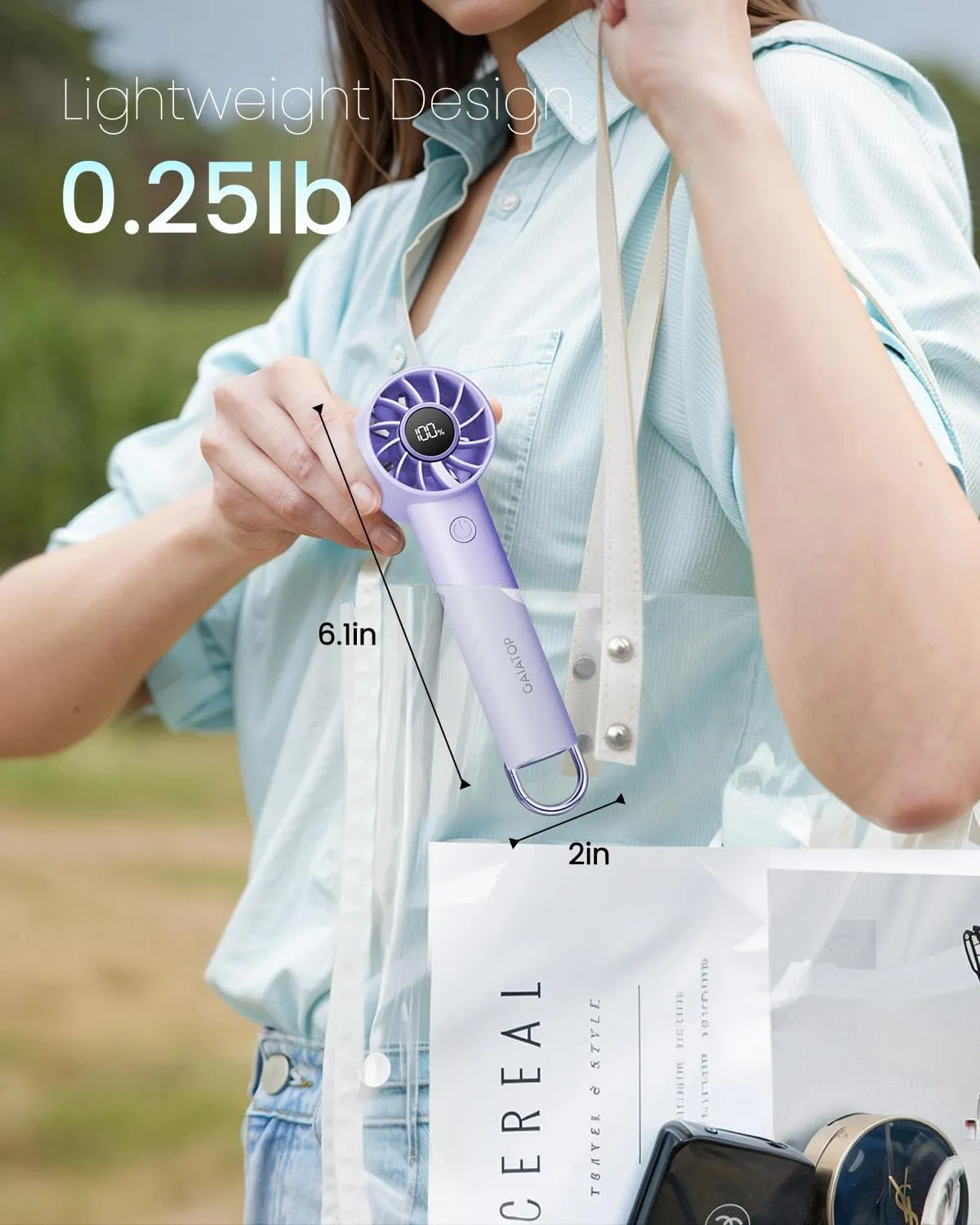 Gaiatop Portable Mini Fan, 3 Speed Handheld Fans with Power Display Flashlight, USB Rechargeable Battery, Lightweight Personal Cooling for Women Men Indoor Outdoor Travel Purple