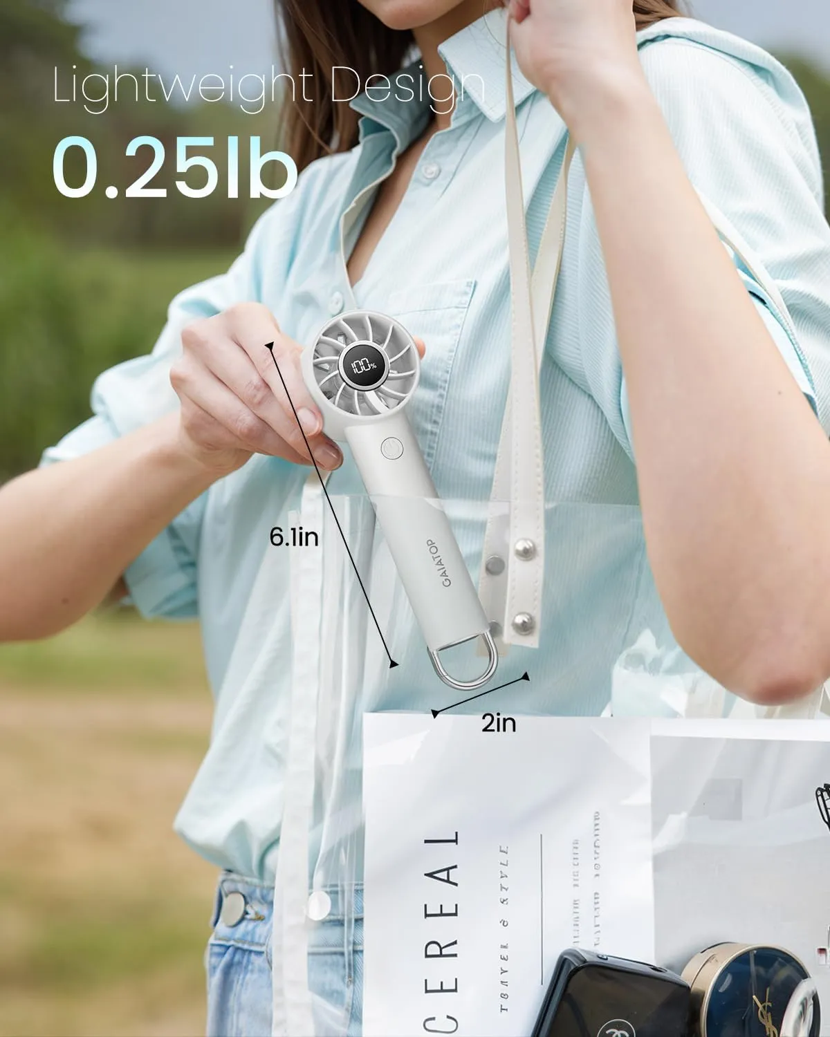 Gaiatop Portable Mini Fan, 3 Speed Handheld Fans with Power Display Flashlight, USB Rechargeable Battery, Lightweight Personal Cooling for Women Men Indoor Outdoor Travel White