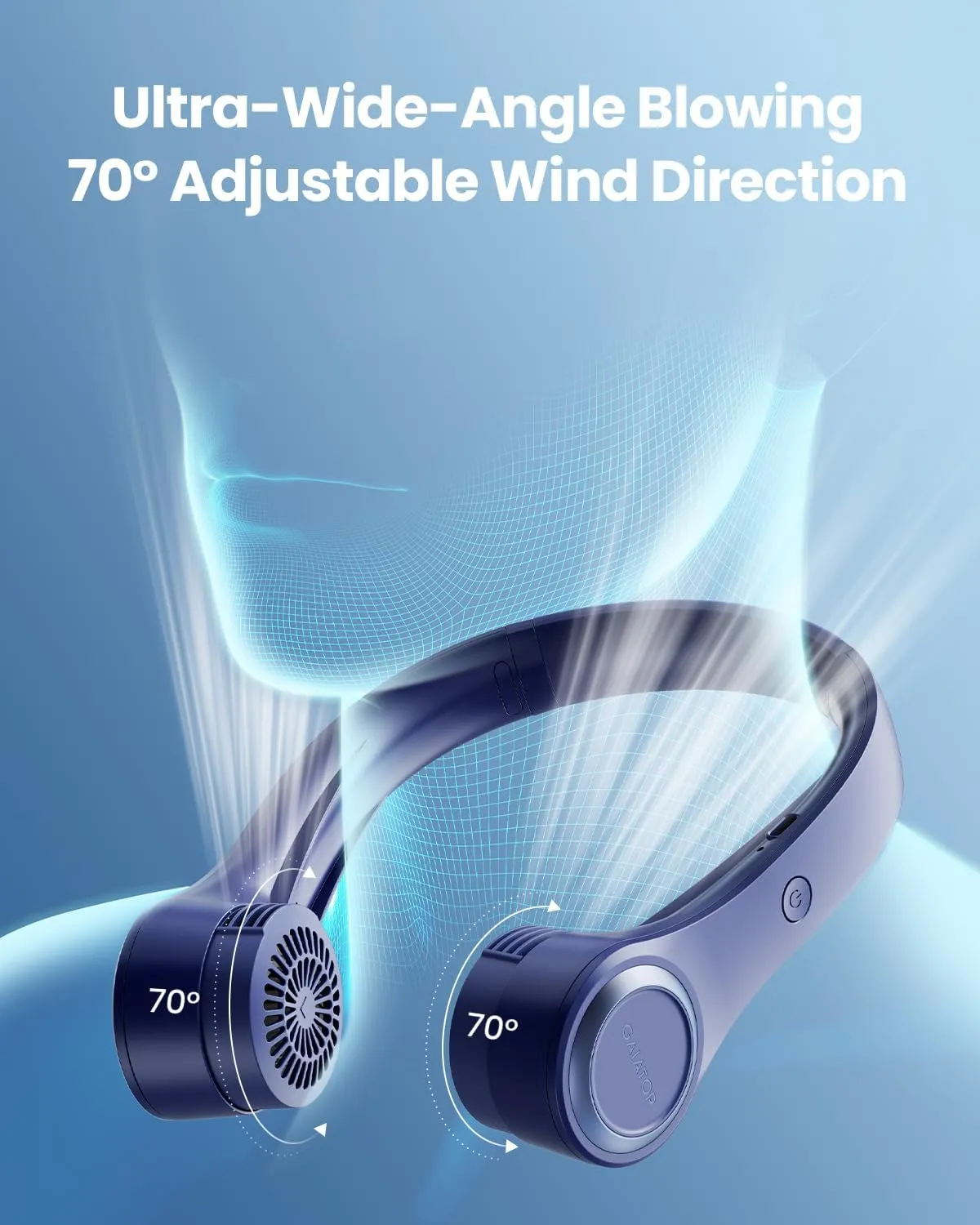 Gaiatop Portable Neck Fan, 4000mAh Rechargeable Hands Free Bladeless Mini Fans, 3 Speeds Air Outlet Can Rotate 70, Free Adjustment Personal Wearable Cooling Fan Suitable for Travel Office Blue
