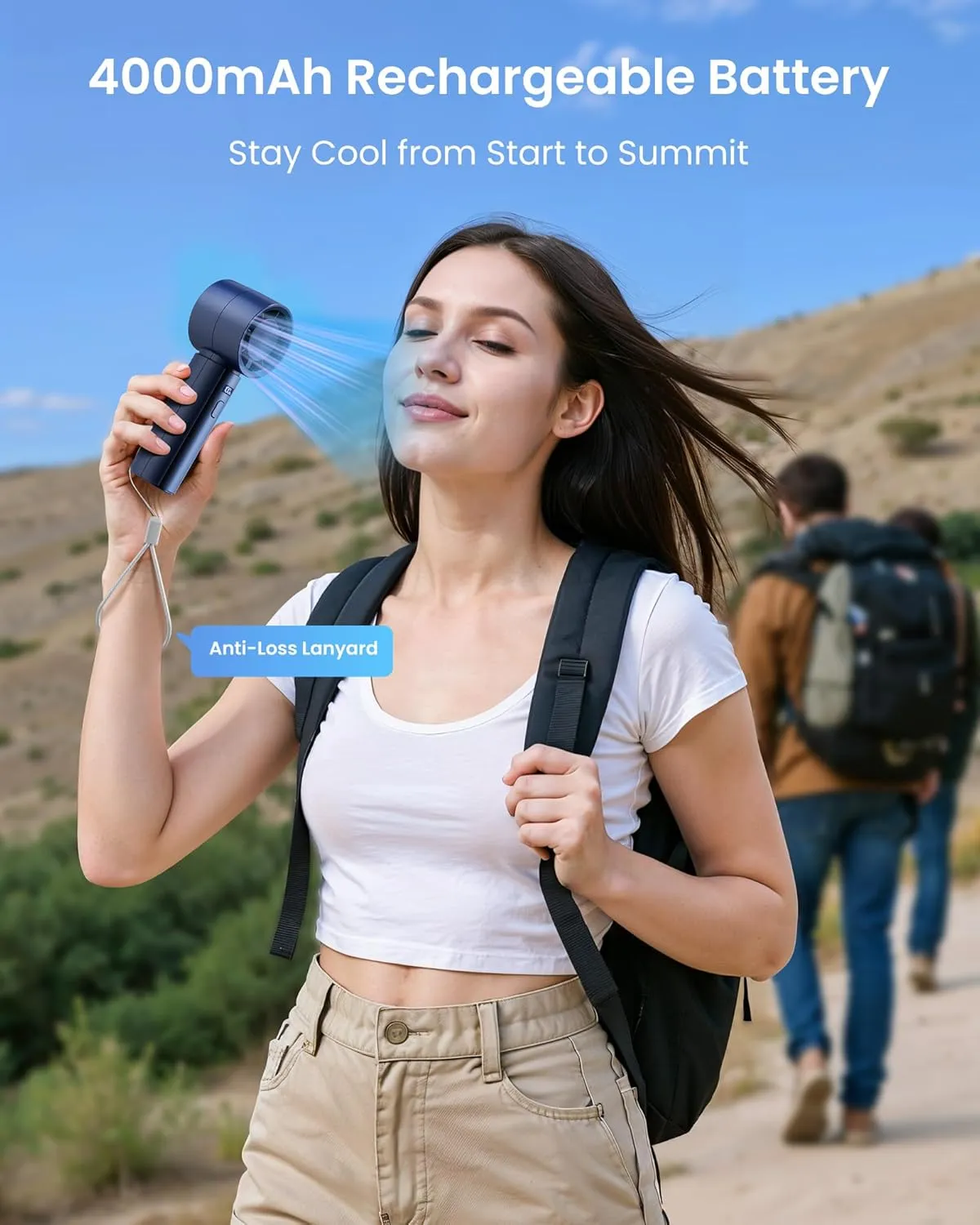 Gaiatop Small Handheld Fan Portable, Powerful High Speed Turbo Cooling, 4000mAh USB Rechargeable Battery Operated Mini Personal Fan, Summer Outdoor Travel Essentials, Gifts for Women Men, Navy Blue