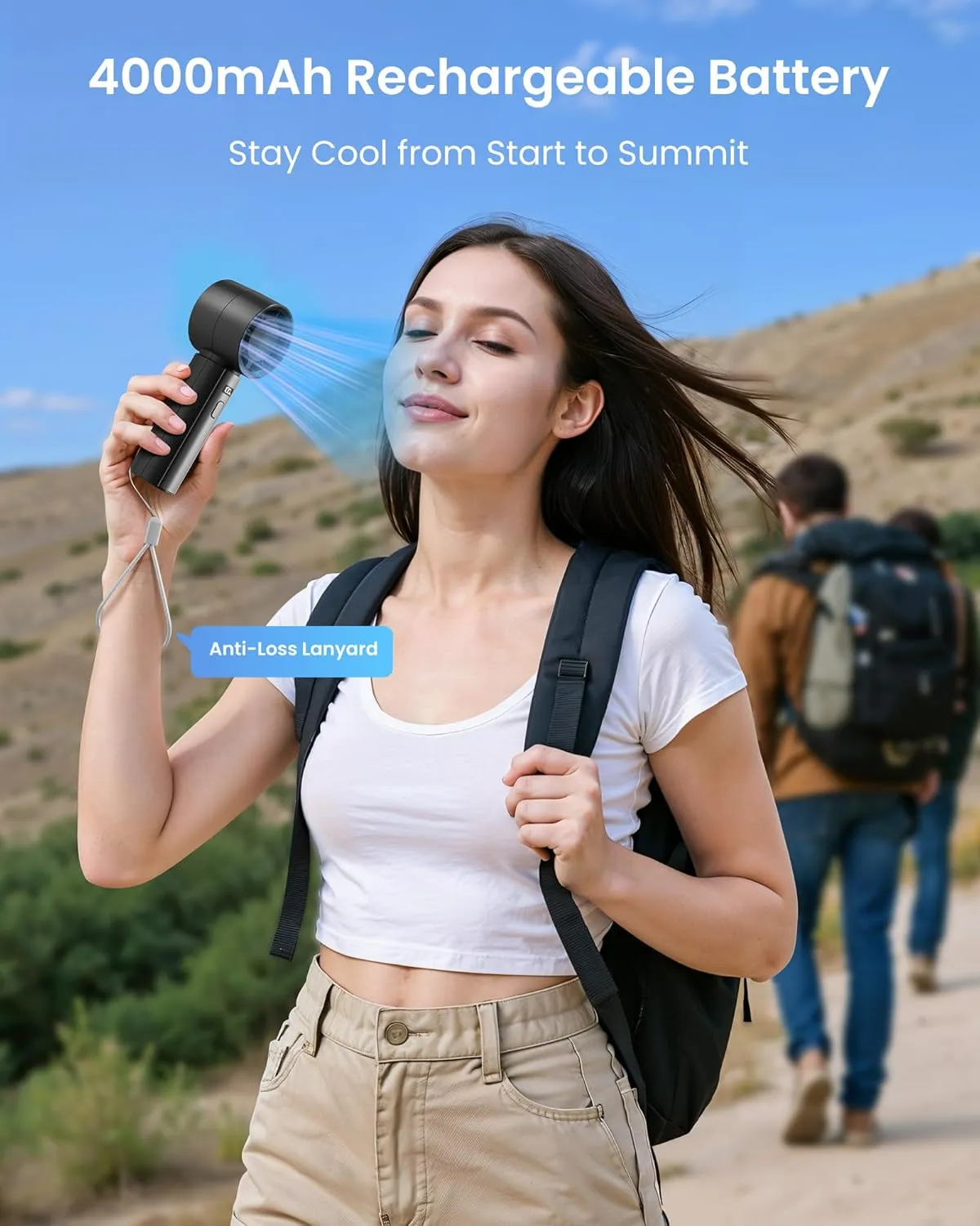 Gaiatop Small Handheld Fan Portable, Powerful High Speed Turbo Cooling, 4000mAh USB Rechargeable Battery Powered Mini Personal Fan, Summer Outdoor Travel Essentials, Gifts for Dad Men Women, Black