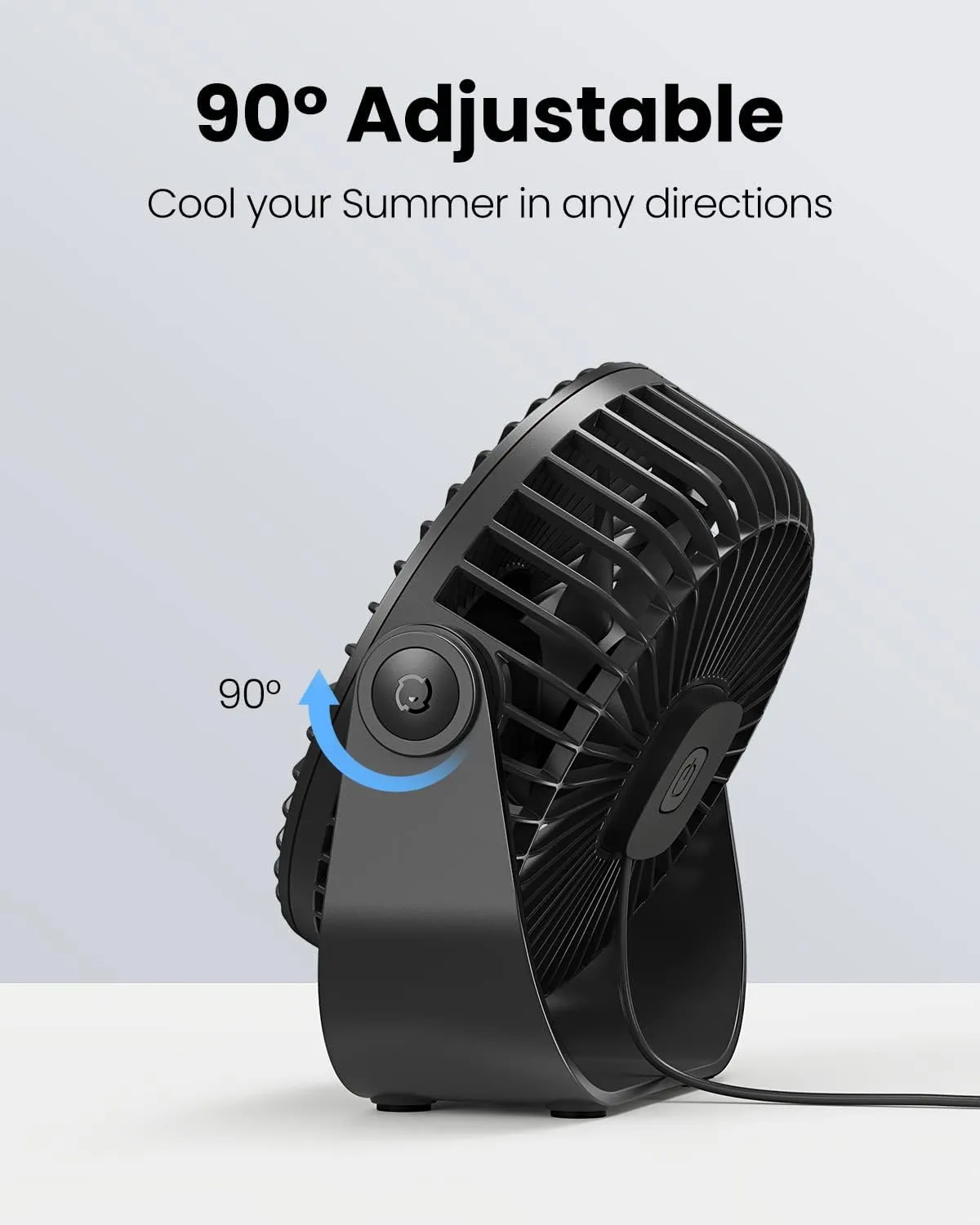 Gaiatop USB Desk Fan, 3 Speeds Strong Airflow, 5.5 Inch Portable 90 Rotate Quiet Cooling, Small Personal Table Fans for Bedroom Home Office Travel Black