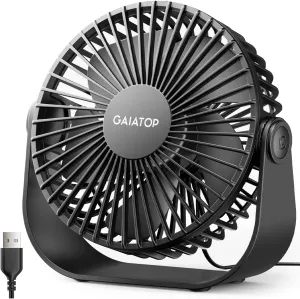 Gaiatop USB Desk Fan, 3 Speeds Strong Airflow, 5.5 Inch Portable 90 Rotate Quiet Cooling, Small Personal Table Fans for Bedroom Home Office Travel Black Desktop fan with humidification feature