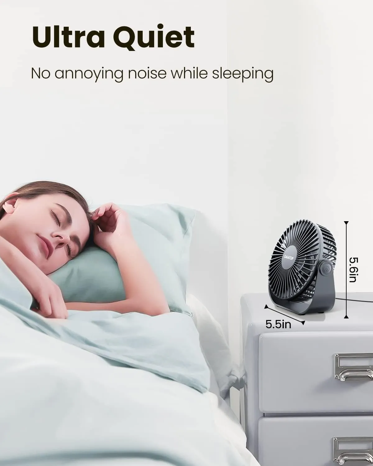 Gaiatop USB Desk Fan, 3 Speeds Strong Airflow, 5.5 Inch Portable 90 Rotate Quiet Cooling, Small Personal Table Fans for Bedroom Home Office Travel Black