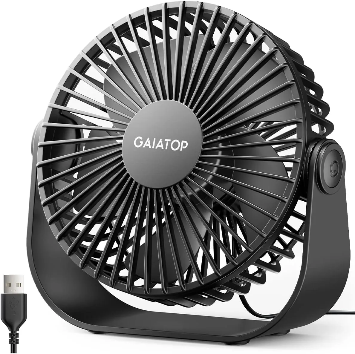 Gaiatop USB Desk Fan, 3 Speeds Strong Airflow, 5.5 Inch Portable 90 Rotate Quiet Cooling, Small Personal Table Fans for Bedroom Home Office Travel Black Desktop fan with humidification feature
