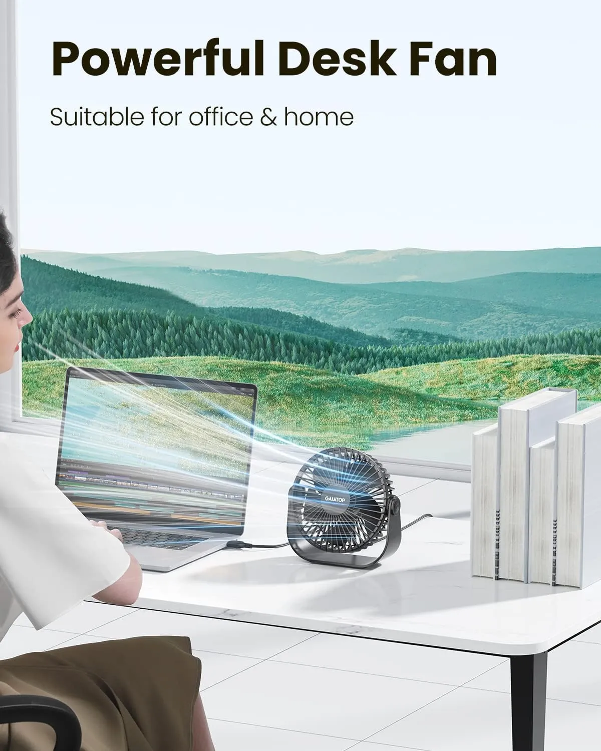 Gaiatop USB Desk Fan, 3 Speeds Strong Airflow, 5.5 Inch Portable 90 Rotate Quiet Cooling, Small Personal Table Fans for Bedroom Home Office Travel Black