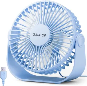 Gaiatop USB Desk Fan, 3 Speeds Strong Airflow, 5.5 Inch Portable 90 Rotate Quiet Cooling, Small Personal Table Fans for Bedroom Home Office Travel Blue Desktop fan with humidification feature