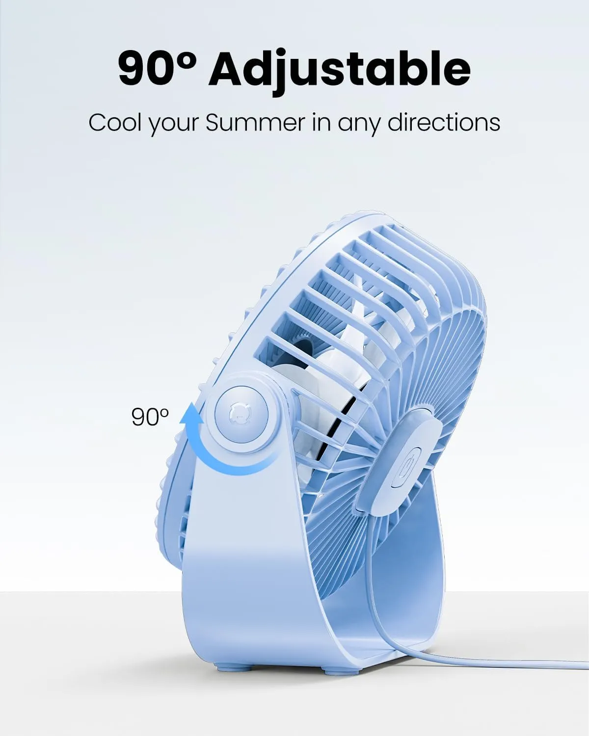 Gaiatop USB Desk Fan, 3 Speeds Strong Airflow, 5.5 Inch Portable 90 Rotate Quiet Cooling, Small Personal Table Fans for Bedroom Home Office Travel Blue